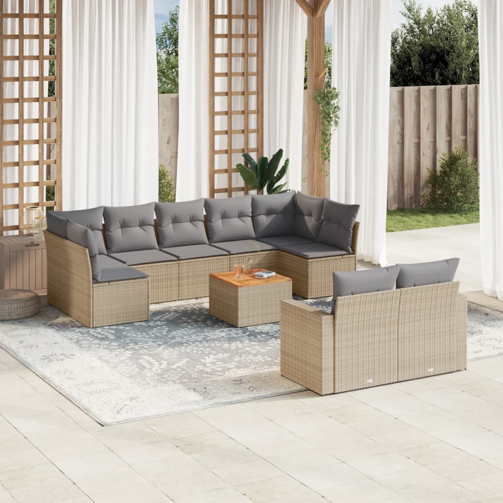 Set Divano da Giardino 10 pz con Cuscini Beige Misto Polyrattan - homemem39
