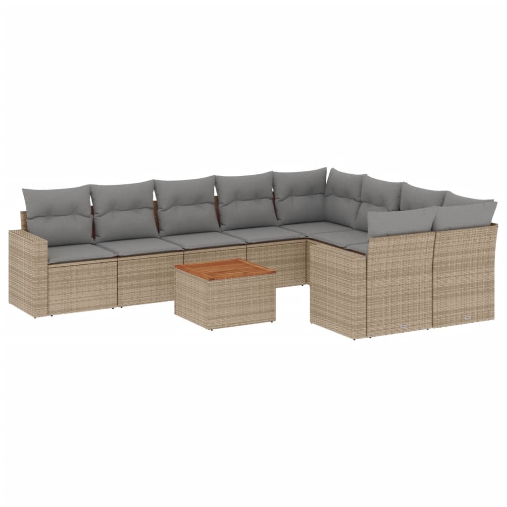 Set Divano da Giardino 10 pz con Cuscini Beige Misto Polyrattan - homemem39