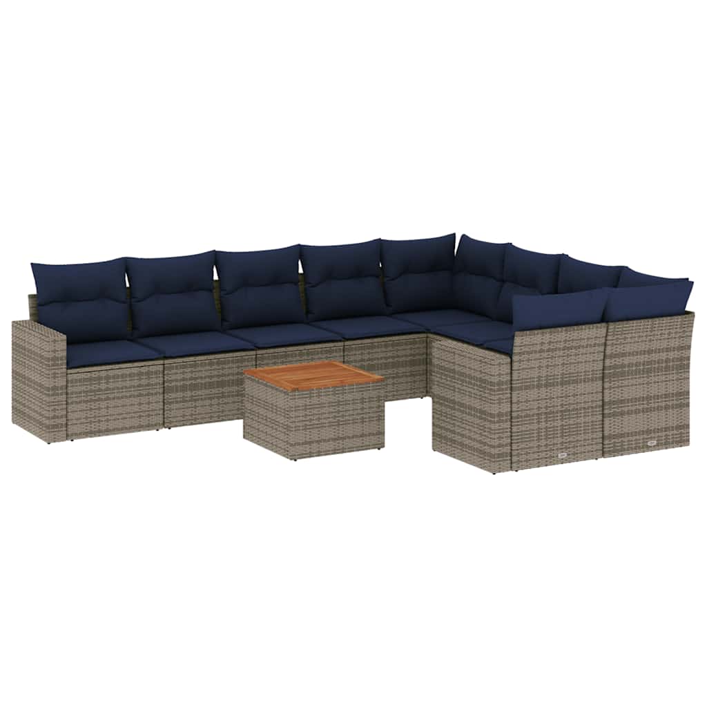 Set Divani da Giardino 10 pz con Cuscini Grigio in Polyrattan | homemem39