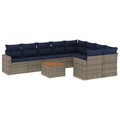 Set Divani da Giardino 10 pz con Cuscini Grigio in Polyrattan | homemem39