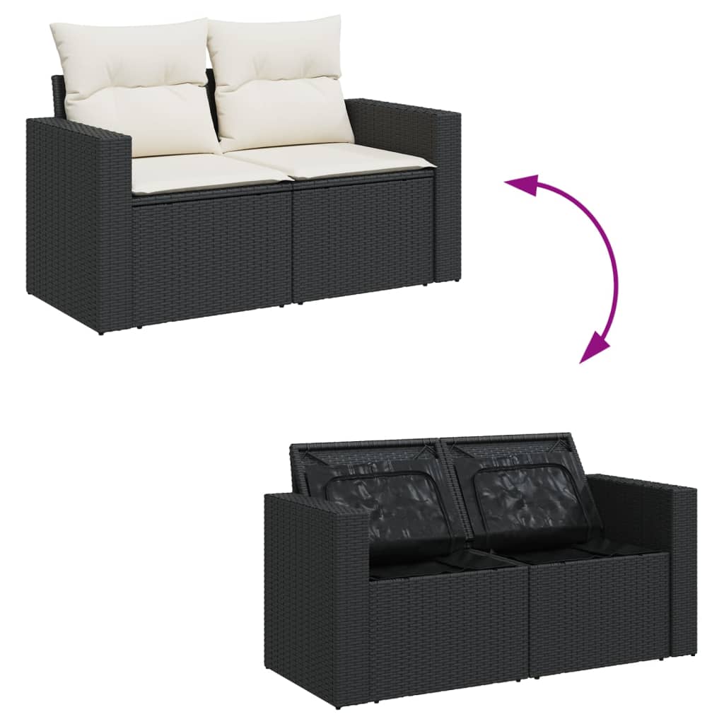 Set Divani da Giardino 10pz con Cuscini in Polyrattan Nero