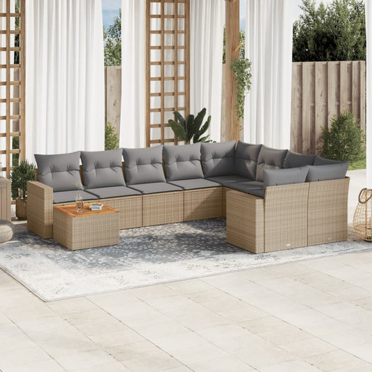 Set Divano da Giardino 10 pz con Cuscini Beige Misto Polyrattan - homemem39