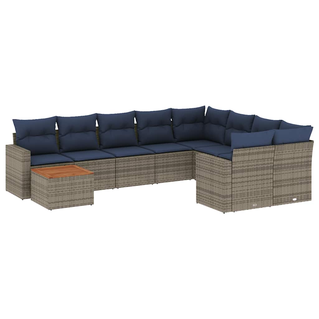 Set Divani da Giardino 10 pz con Cuscini Grigio in Polyrattan | homemem39