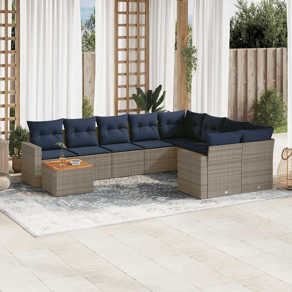 Set Divani da Giardino 10 pz con Cuscini Grigio in Polyrattan | homemem39