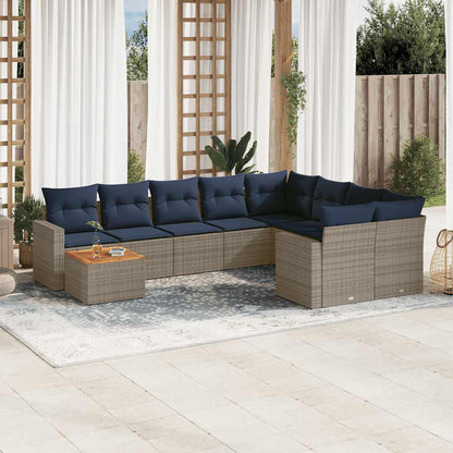 Set Divani da Giardino 10 pz con Cuscini Grigio in Polyrattan | homemem39