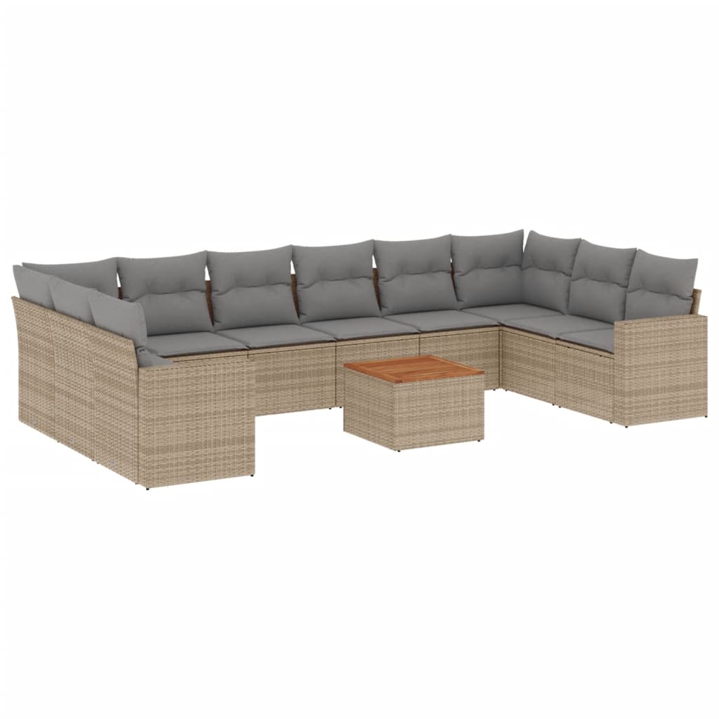 Set Divano da Giardino 11 pz con Cuscini Beige Misto Polyrattan - homemem39