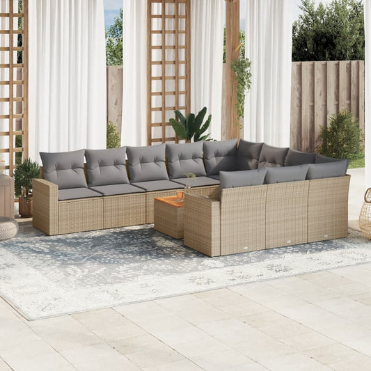 Set Divano da Giardino 11 pz con Cuscini Beige Misto Polyrattan - homemem39