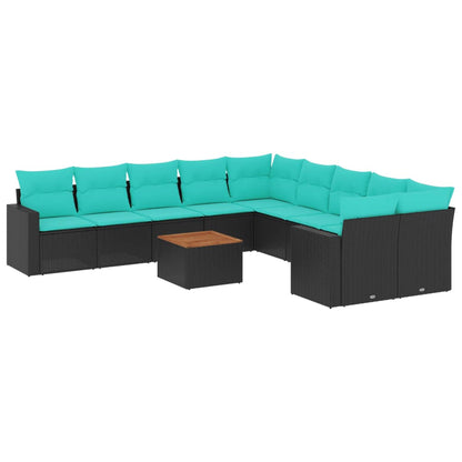 Set Divani da Giardino 11 pz con Cuscini in Polyrattan Nero | homemem39
