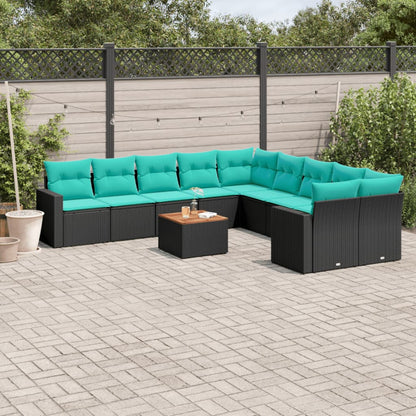 Set Divani da Giardino 11 pz con Cuscini in Polyrattan Nero | homemem39