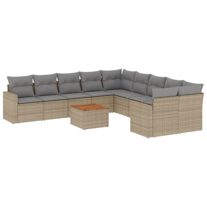 Set Divano da Giardino 11 pz con Cuscini Beige Misto Polyrattan - homemem39