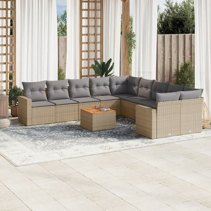 Set Divano da Giardino 11 pz con Cuscini Beige Misto Polyrattan | homemem39