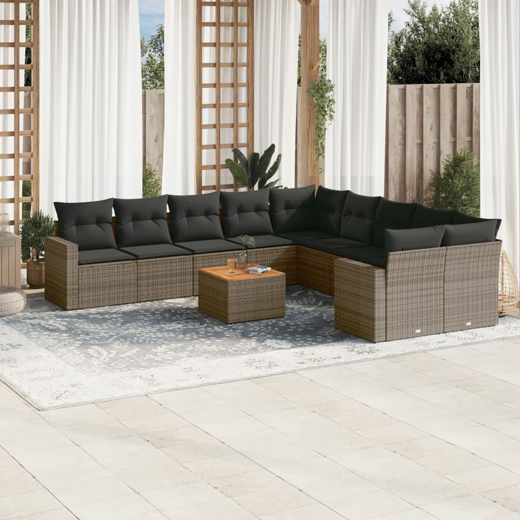 Set Divani da Giardino 11 pz con Cuscini in Polyrattan Grigio | homemem39