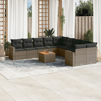 Set Divani da Giardino 11 pz con Cuscini in Polyrattan Grigio | homemem39