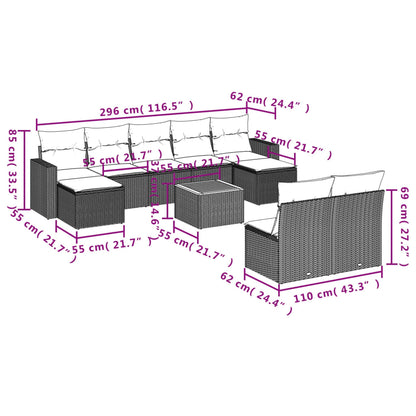 Set Divani da Giardino 10pz con Cuscini in Polyrattan Nero | homemem39