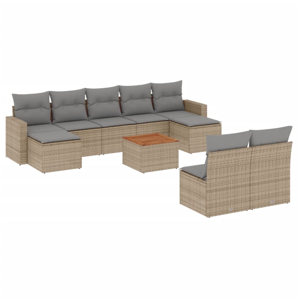 Set Divano da Giardino 10 pz con Cuscini Beige Misto Polyrattan