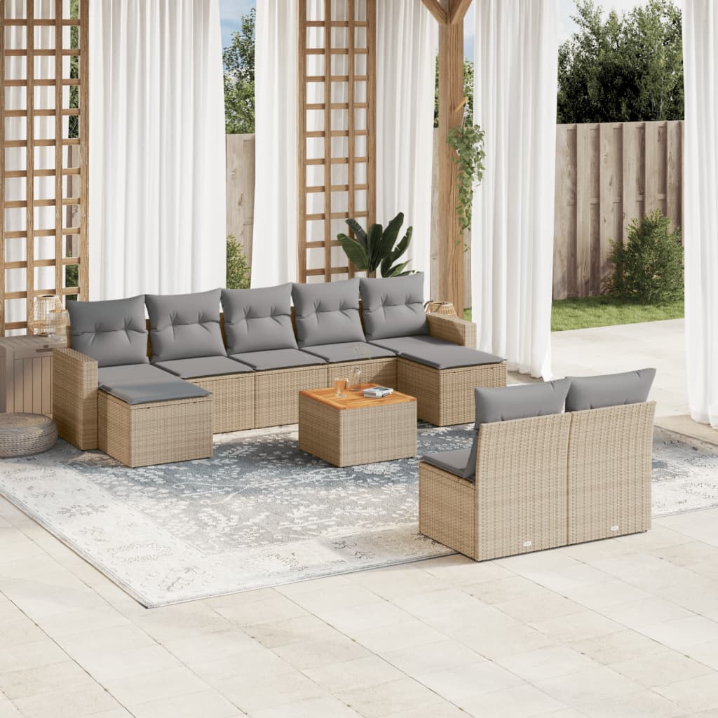 Set Divano da Giardino 10 pz con Cuscini Beige Misto Polyrattan | homemem39