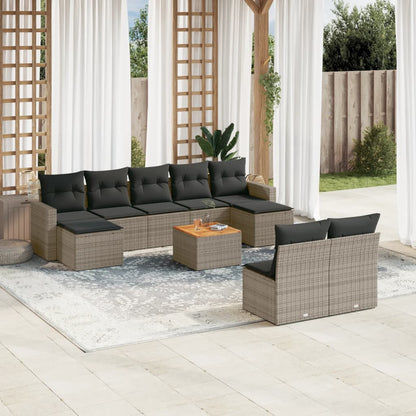 Set Divano da Giardino 10 pz con Cuscini Grigio in Polyrattan | homemem39