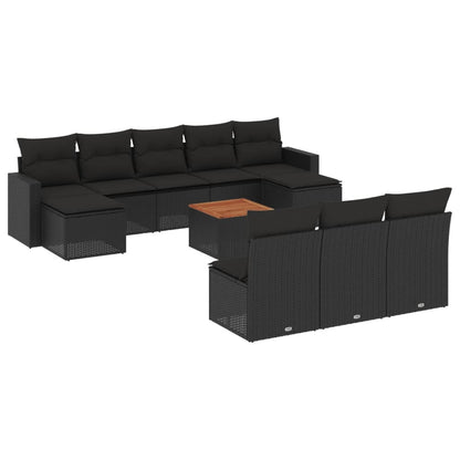 Set Divani da Giardino 11 pz con Cuscini in Polyrattan Nero | homemem39