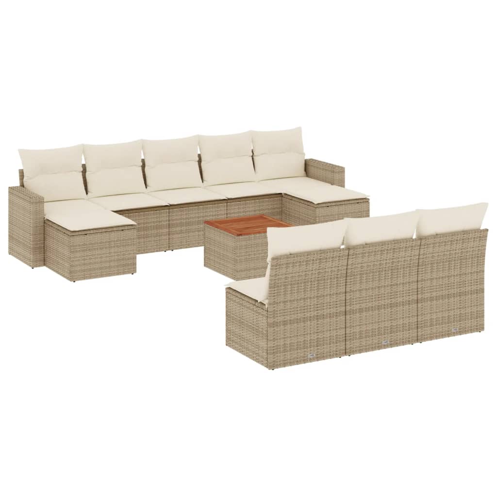Set Divani da Giardino 11 pz con Cuscini Beige in Polyrattan | homemem39