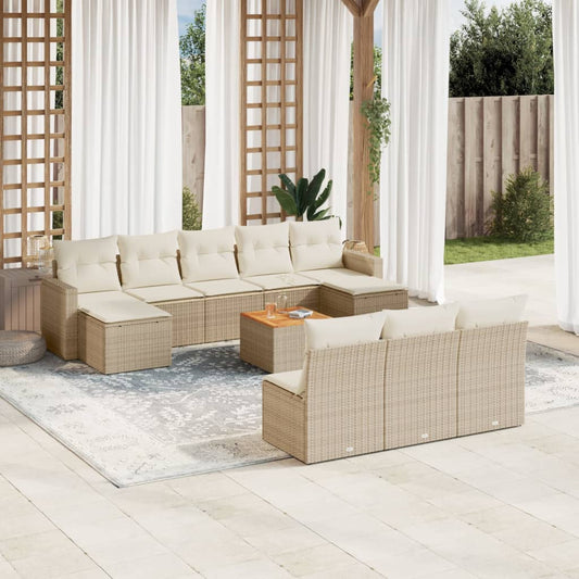Set Divani da Giardino 11 pz con Cuscini Beige in Polyrattan | homemem39