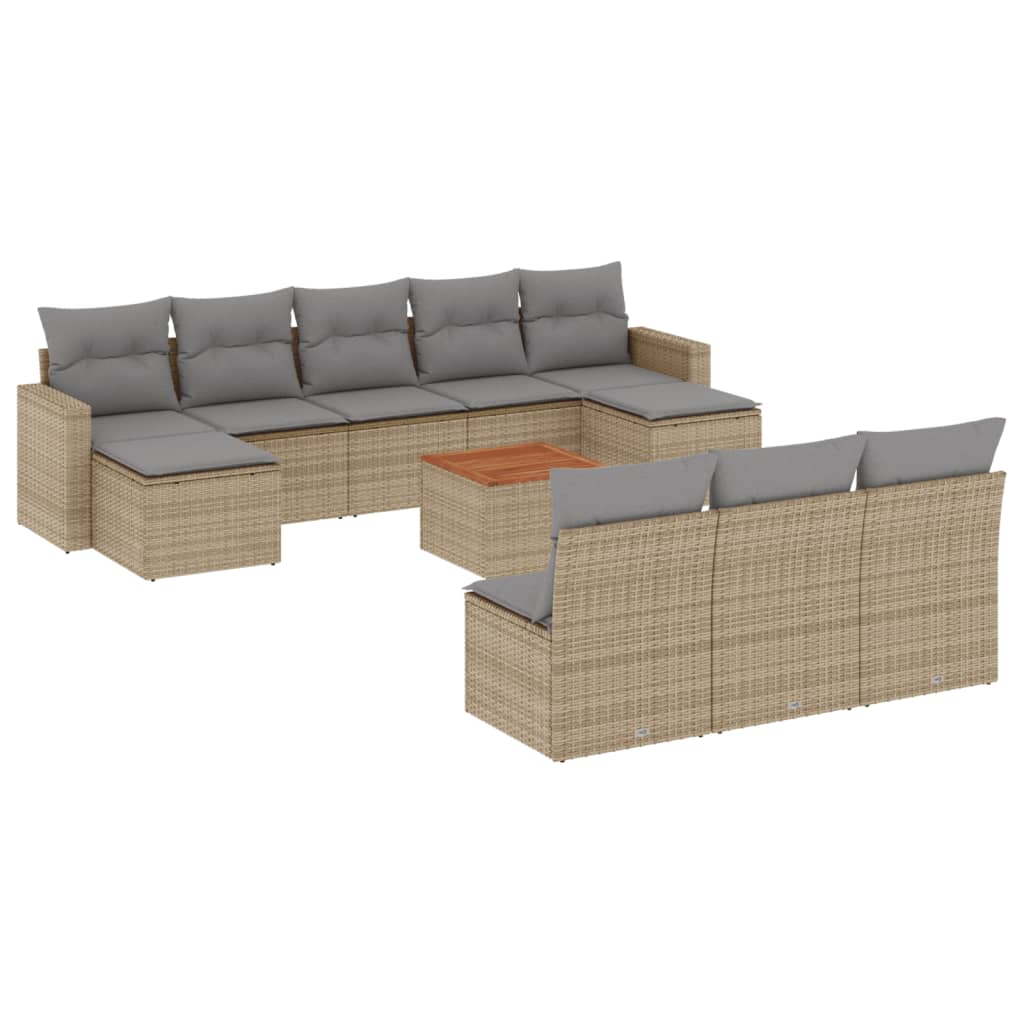 Set Divano da Giardino 11 pz con Cuscini Beige Misto Polyrattan - homemem39