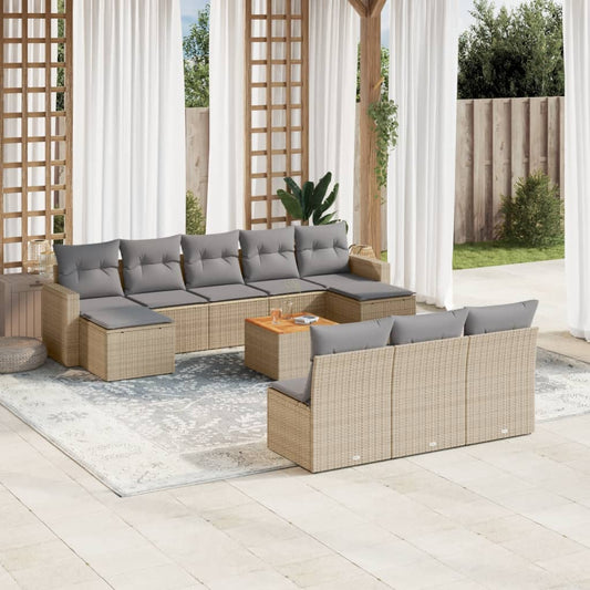 Set Divano da Giardino 11 pz con Cuscini Beige Misto Polyrattan - homemem39