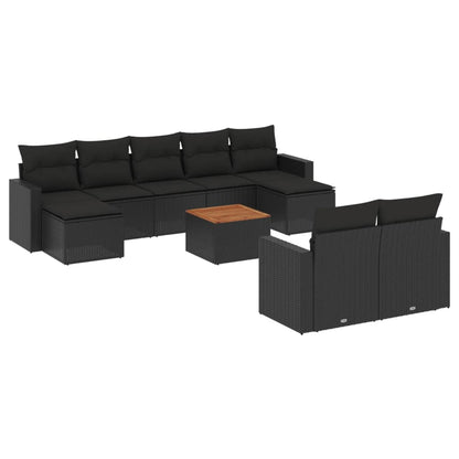 Set Divani da Giardino 10pz con Cuscini in Polyrattan Nero | homemem39