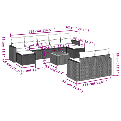 Set Divani da Giardino 10pz con Cuscini in Polyrattan Nero | homemem39