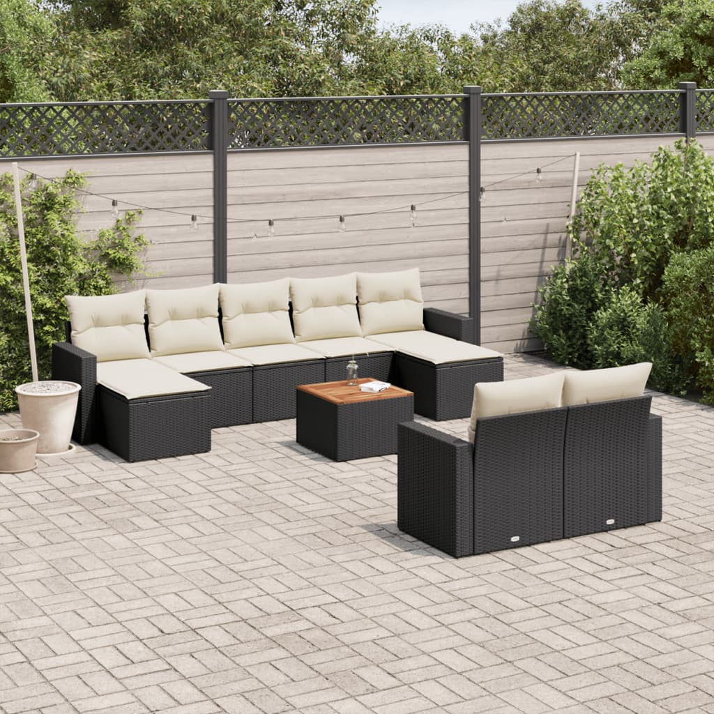 Set Divani da Giardino 10pz con Cuscini in Polyrattan Nero | homemem39