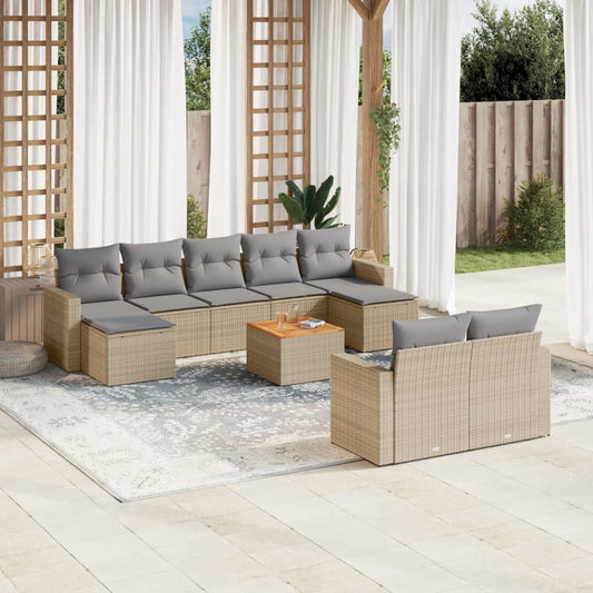 Set Divano da Giardino 10 pz con Cuscini Beige Misto Polyrattan | homemem39