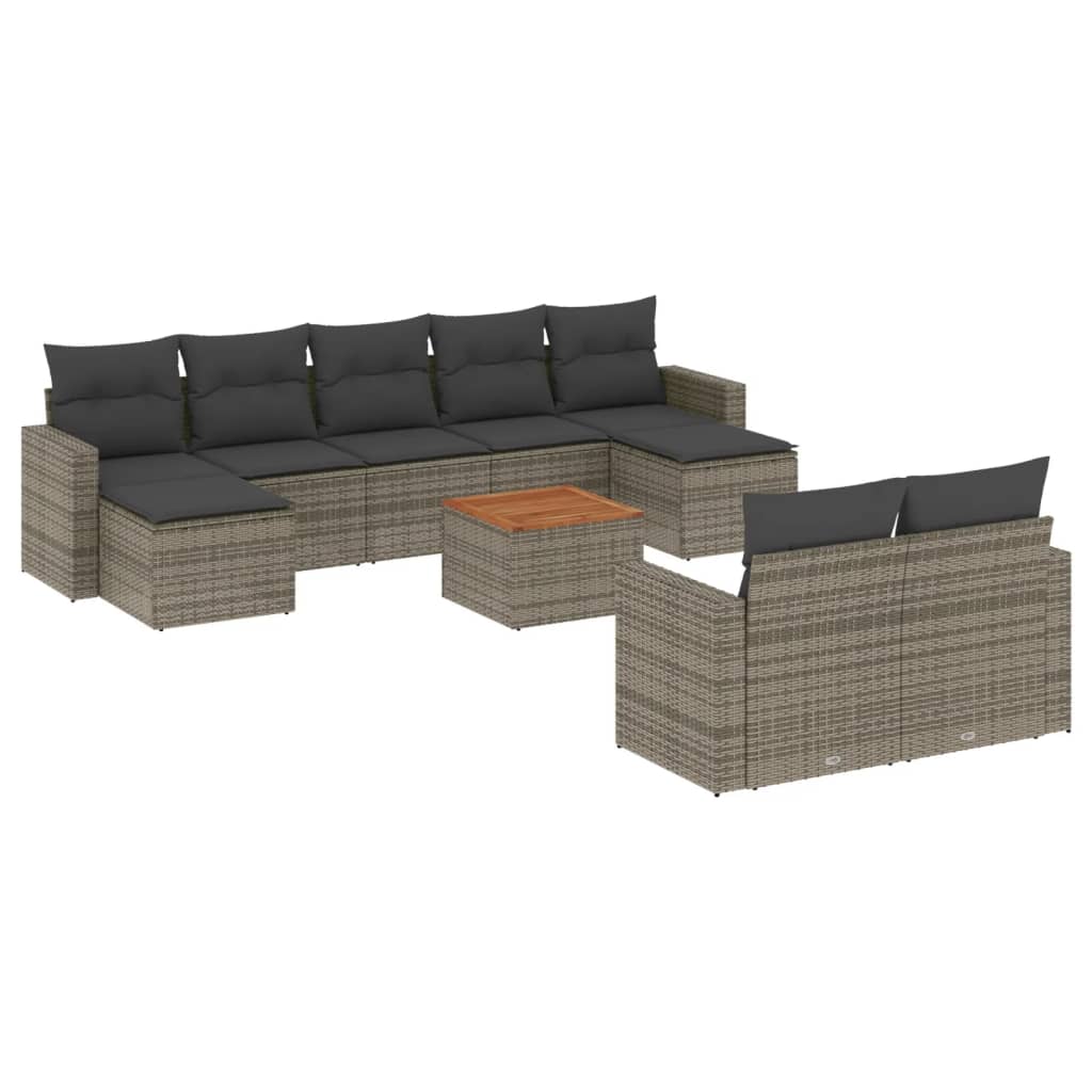 Set Divano da Giardino 10 pz con Cuscini Grigio in Polyrattan | homemem39