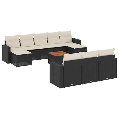 Set Divani da Giardino 11 pz con Cuscini in Polyrattan Nero | homemem39