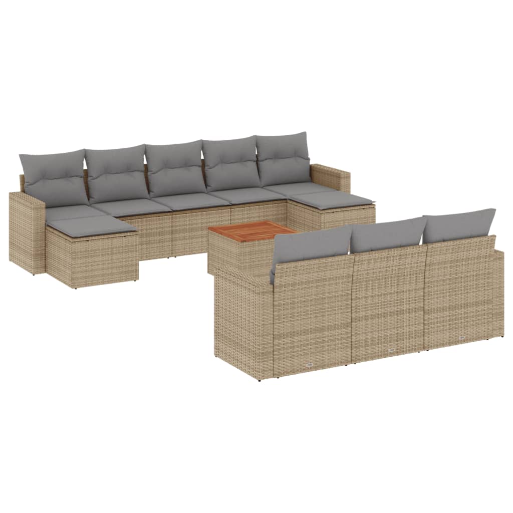 Set Divano da Giardino 11 pz con Cuscini Beige Misto Polyrattan | homemem39