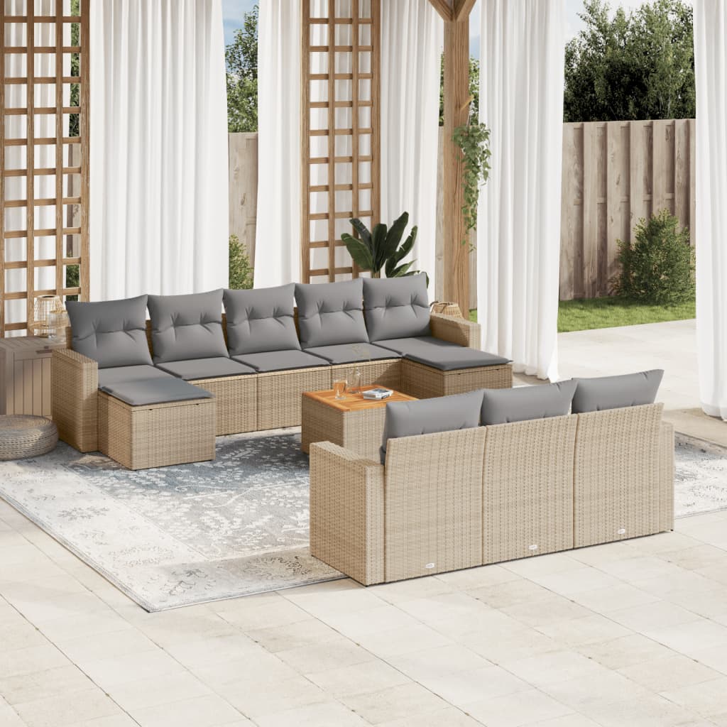 Set Divano da Giardino 11 pz con Cuscini Beige Misto Polyrattan - homemem39