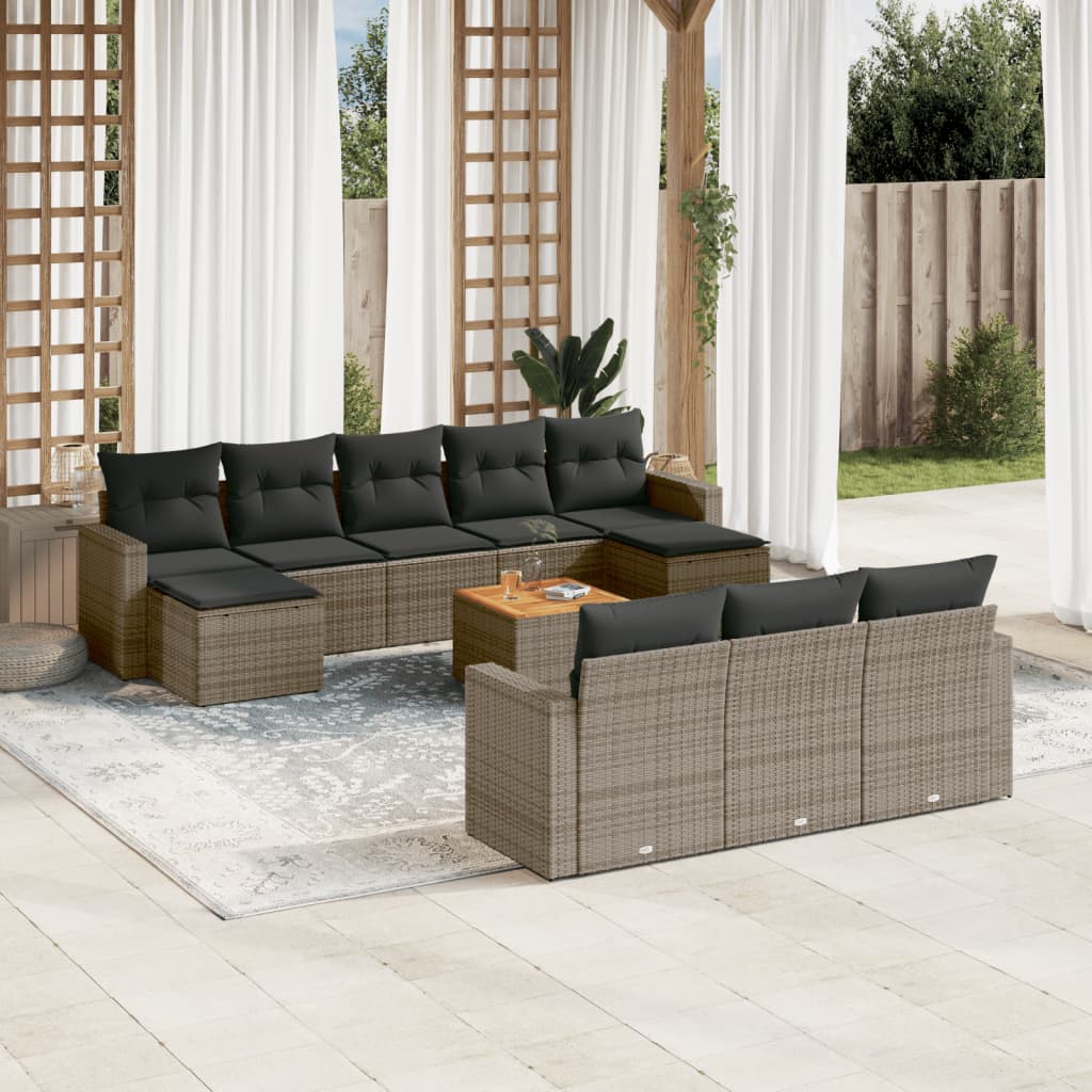 Set Divani da Giardino 11 pz con Cuscini in Polyrattan Grigio | homemem39