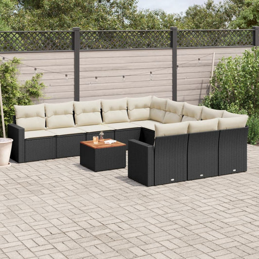 Set Divani da Giardino 12 pz con Cuscini Nero in Polyrattan | homemem39