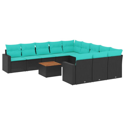 Set Divani da Giardino 12pz con Cuscini Nero in Polyrattan | homemem39