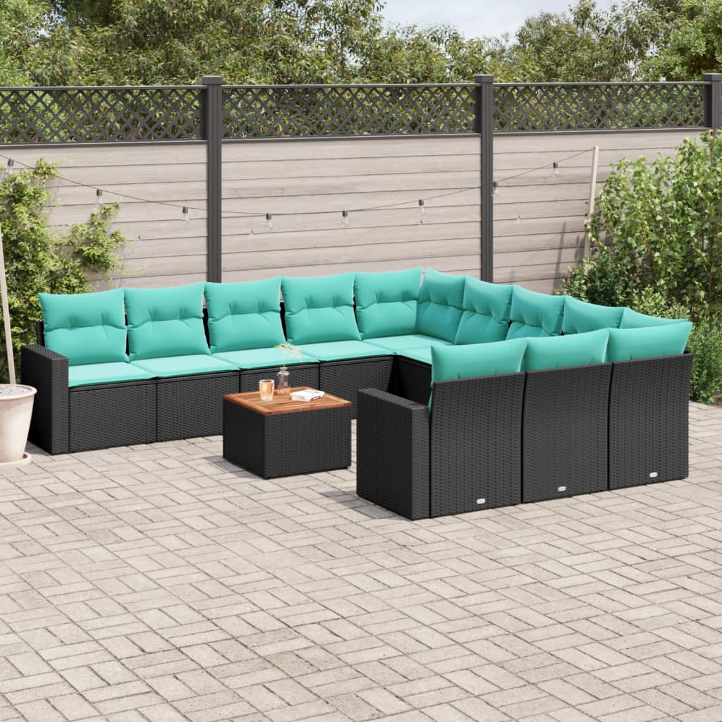 Set Divani da Giardino 12pz con Cuscini Nero in Polyrattan | homemem39