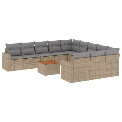 Set Divano da Giardino 12 pz con Cuscini Beige Misto Polyrattan