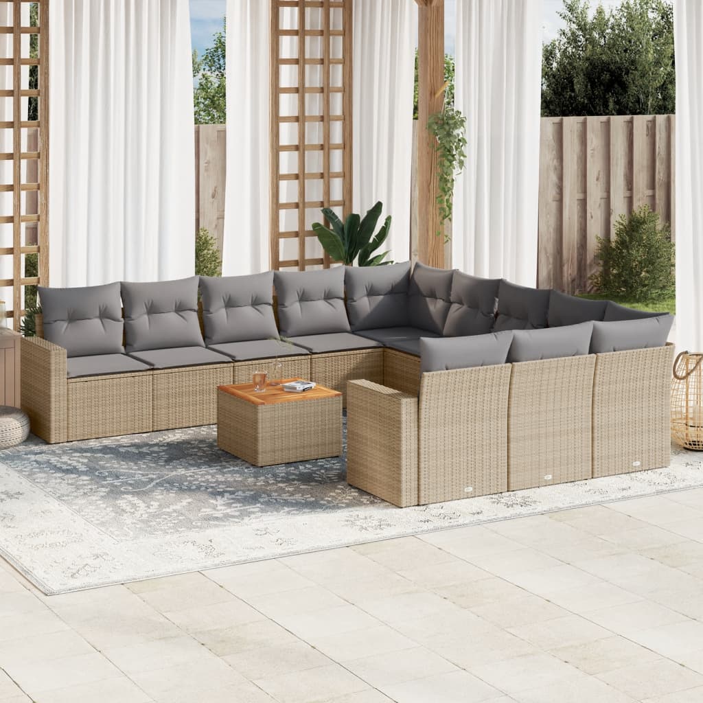 Set Divano da Giardino 12 pz con Cuscini Beige Misto Polyrattan | homemem39