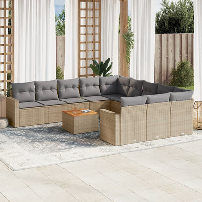 Set Divano da Giardino 12 pz con Cuscini Beige Misto Polyrattan