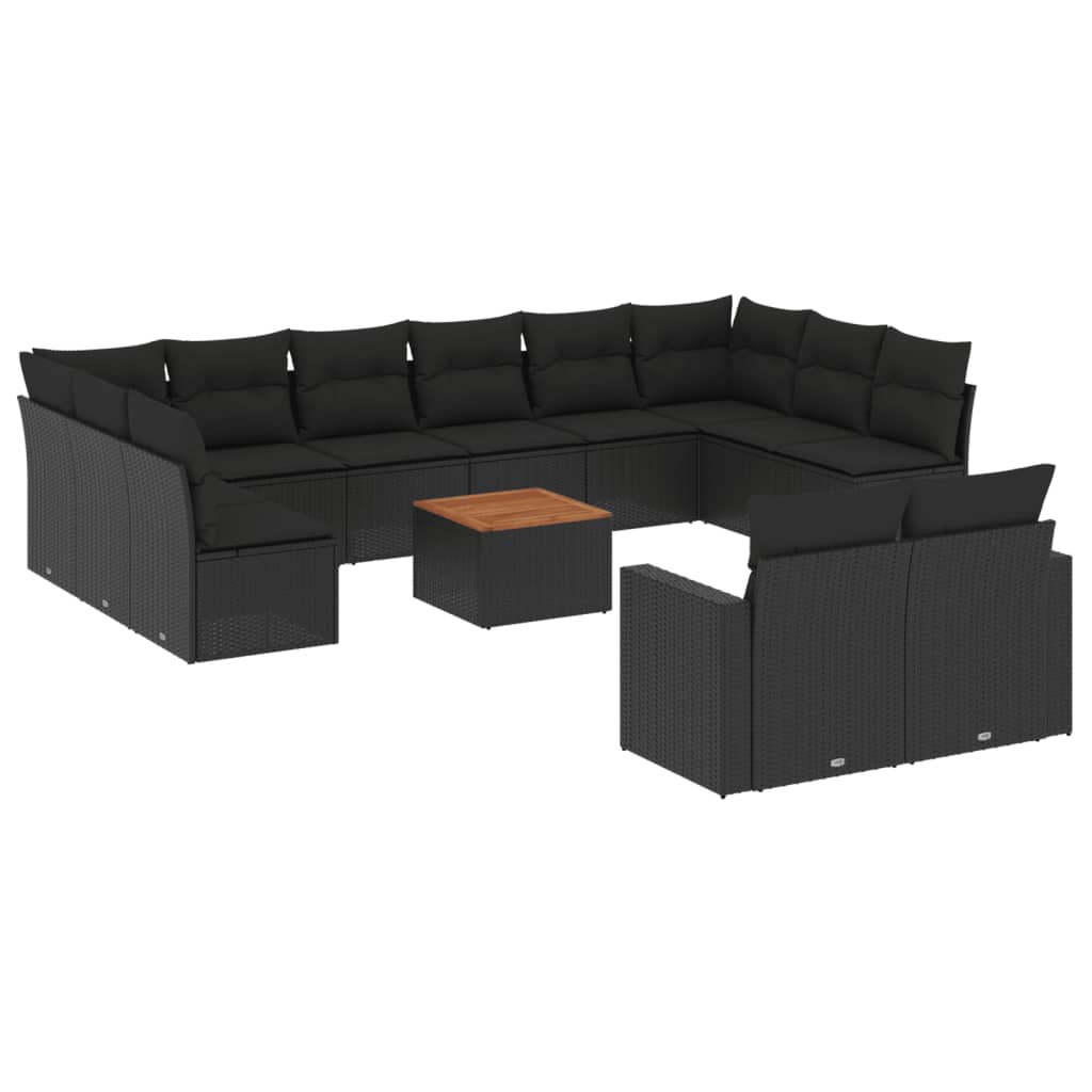 Set Divani da Giardino 13pz con Cuscini Nero in Polyrattan | homemem39