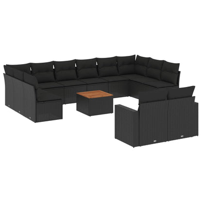 Set Divani da Giardino 13pz con Cuscini Nero in Polyrattan | homemem39
