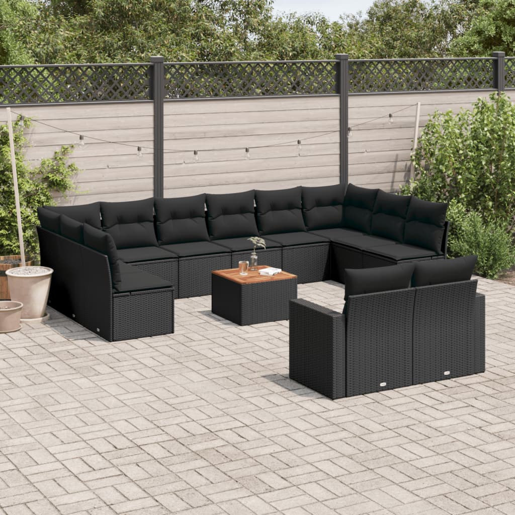 Set Divani da Giardino 13pz con Cuscini Nero in Polyrattan | homemem39
