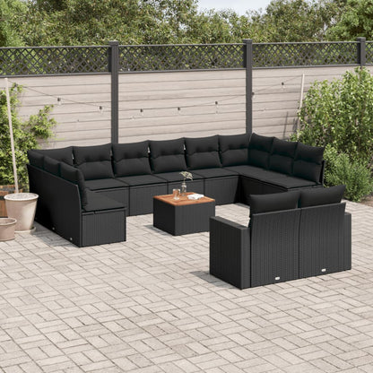 Set Divani da Giardino 13pz con Cuscini Nero in Polyrattan | homemem39