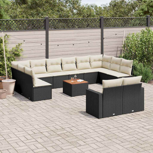 Set Divani da Giardino 13pz con Cuscini Nero in Polyrattan | homemem39