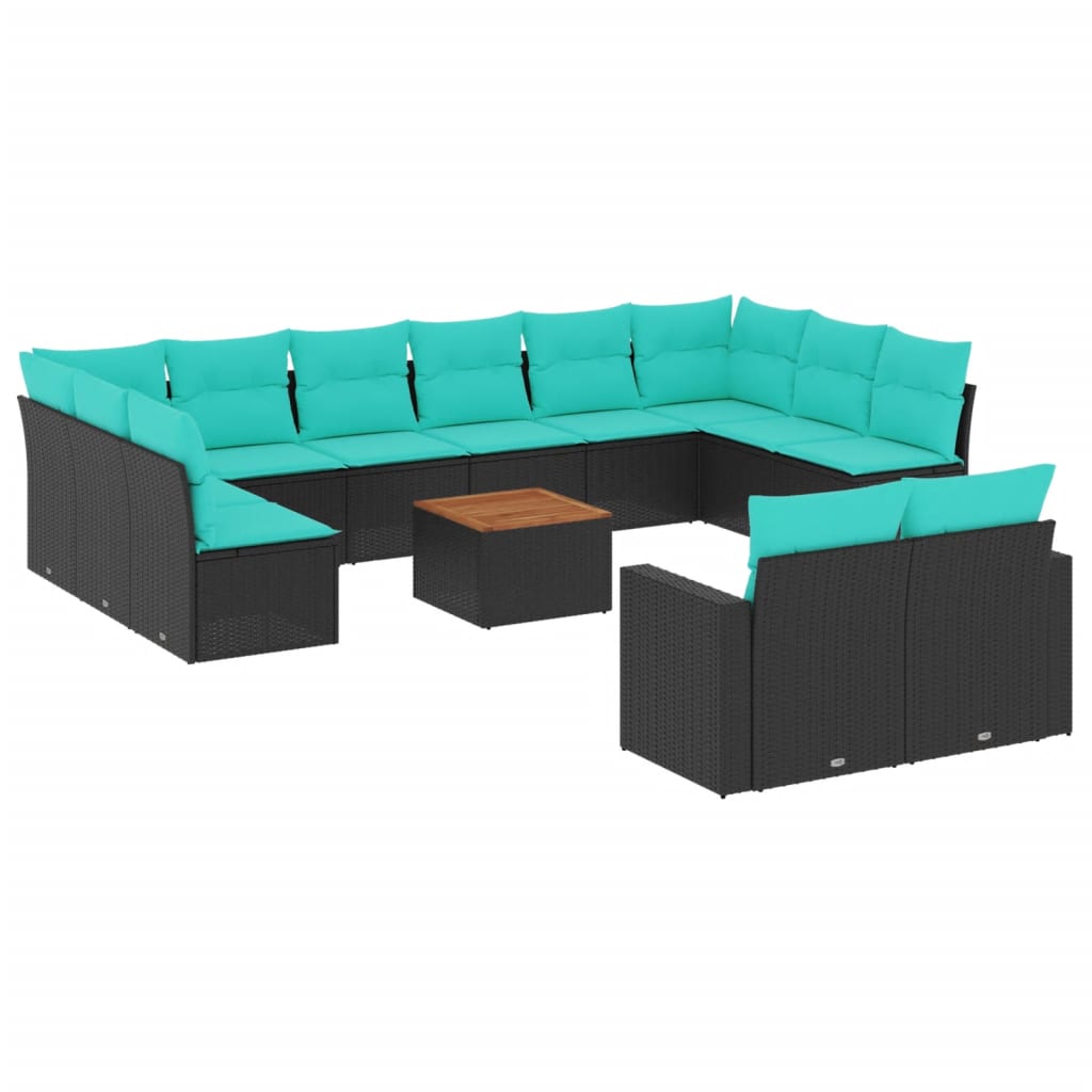 Set Divani da Giardino 13pz con Cuscini Nero in Polyrattan | homemem39