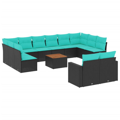 Set Divani da Giardino 13pz con Cuscini Nero in Polyrattan | homemem39