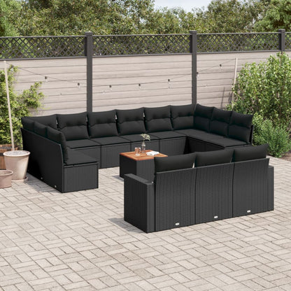 Set Divani da Giardino 14pz con Cuscini in Polyrattan Nero | homemem39
