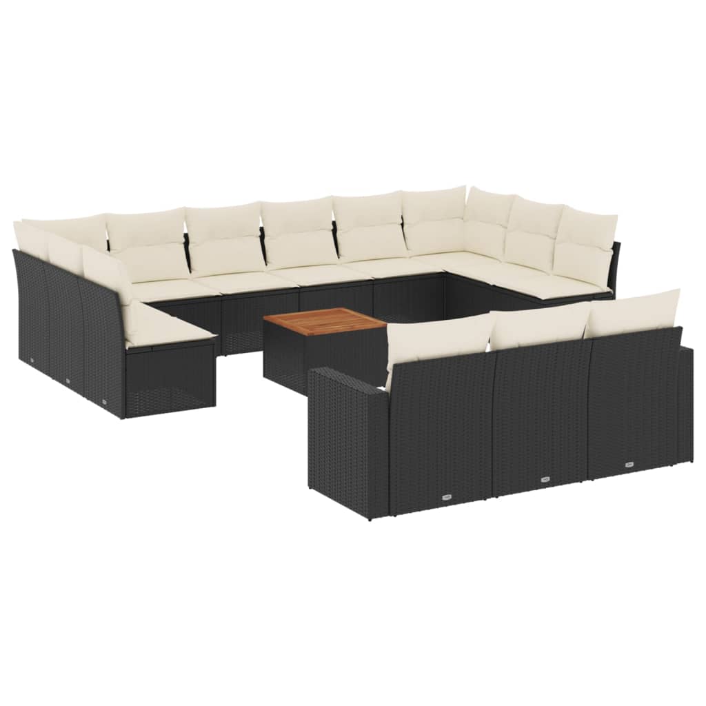 Set Divani da Giardino 14pz con Cuscini in Polyrattan Nero | homemem39